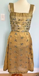 50er Jahre Vintage Fit and Flare Golden Sari Material Sommerkleid Gr. M - Bild 1 von 12