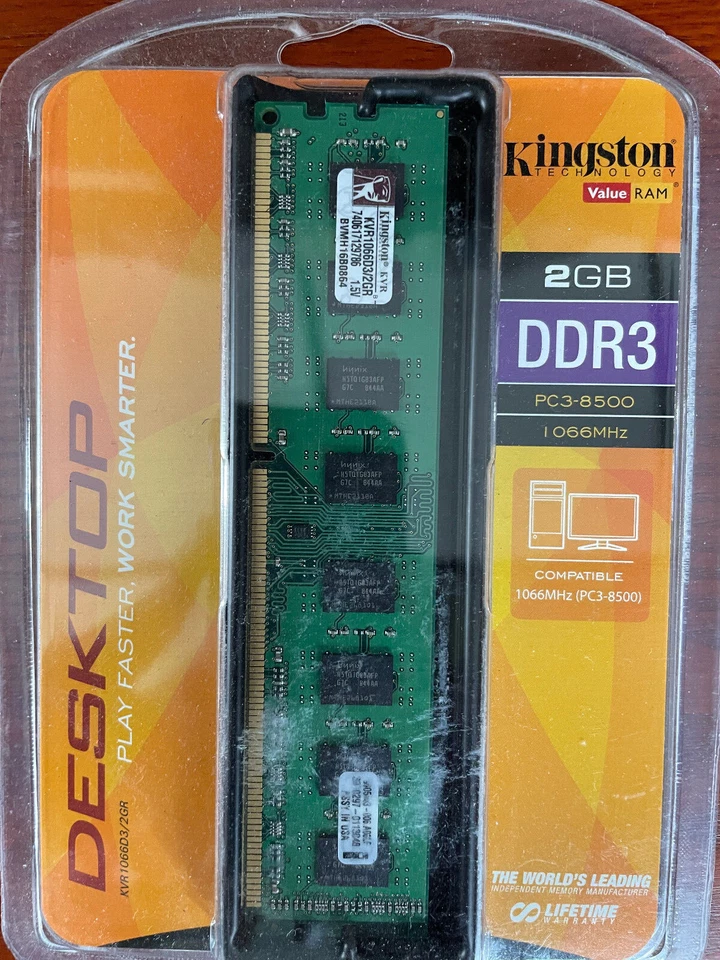 Kingston KVR1066D3 - 2GB 2x1GB DDR3 PC3-8500 ECC UNBUFFERED New Unopened - Image 1 of 2