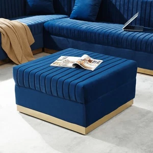 Contemporary Velvet Ottoman - Vertical Channel Tufted, Modern Foot Rest - Picture 1 of 5