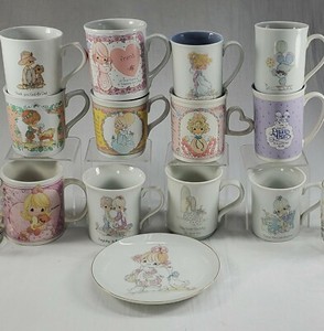 Lot of 12 Precious Moments Coffee or Tea Mugs Cups and One Plate Enesco