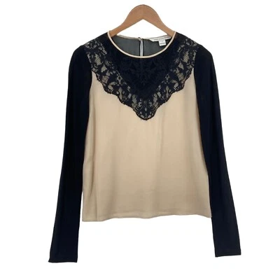 Blusa Top Diane von Furstenberg Mujer Talla 2 Beige Negro Manga Larga Pullover Foto 1 de 4