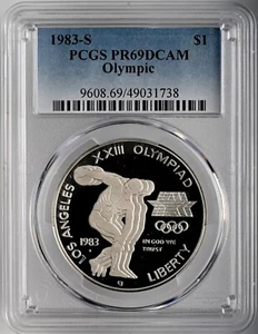 1983-S $1 OLYMPIC PROOF SILVER DOLLAR (DISC THROWER) PCGS PR69 DCAM #49031738 - Picture 1 of 4