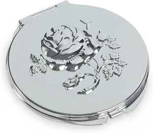 Retro Metal Travel Portable Mirror 1x 2x Magnification Compact Foldable Silver - Picture 1 of 12