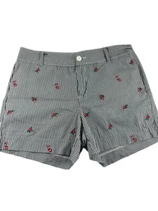 St Johns Bay Womens Shorts Size 10 Striped Floral Blue White Seersucker - Picture 1 of 5