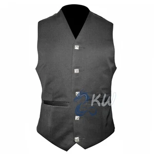 5 BUTTON ARGYLL WAISTCOAT IN BLACK COLOR & 100% SERGE WOOL - Picture 1 of 3