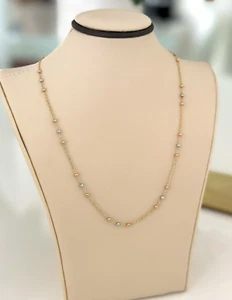 Tri Color Ball Bead Chain Necklace Solid 14k Gold 2mm 16" Fine Fancy Jewelry - Picture 1 of 7