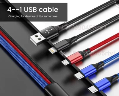 4 in 1 Multi USB Charging Cable Fast Charger Cord For iPhone/Type C/Micro USB - Image 1 of 3