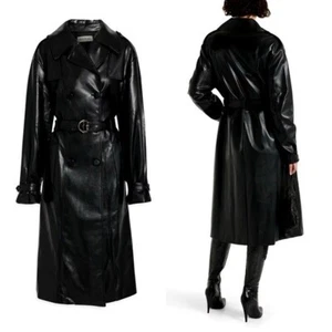 NICHOLAS Rare Diomede Vegan Leather Belted Trench Coat - Picture 1 of 7