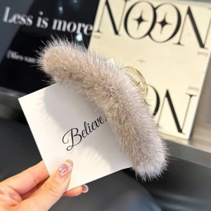 Women's Girls Cute Real Mink Fur Hair Clip Hair Claw Bobby Pin Hairpin Barrette - Picture 1 of 15