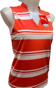Puma Women's Cloudspun Sleeveless Golf Polo Shirt Small striped V Neck - Picture 1 of 4