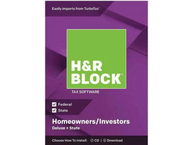 H&R Block Tax Software Deluxe + State 2018 Homeowners / Investors Federal State - Image 1 of 1