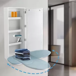 Foldable Wall Mount Ironing Board Cabinet Built in Swivel Board w/Mirror USA - Picture 1 of 24