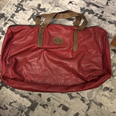 Bolso de Mano GUCCI 1989 Rojo Marrón Rayas Vinilo Gran Tamaño con Accesorios Bolso Borde de Cuero Foto 1 de 4