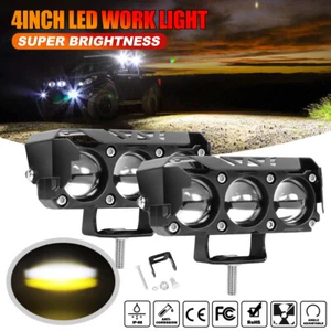 2PCS 4" LED Work Light Bar Dual-color Spot Pods For Polaris RZR Can-am Maverick - Picture 1 of 11