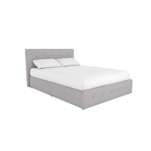 DHP Platform Beds Full Wood Bed Frame Mounted Storage Modern Velvet Gray Linen - Picture 1 of 10