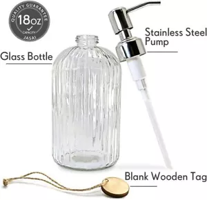 18 Oz Clear Glass Soap Dispenser with Rust-Proof Stainless Steel Pump – Refillab - Picture 1 of 9