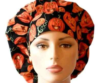 Scrub Hats-Halloween Ghoulish Nights-Pumpkins All Over Bouffant Scrub Hats - Image 1 of 4