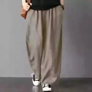 Plus Size Mens Trousers Cotton Linen Wide Leg Harem Loose Casual Baggy Pants - Picture 1 of 28