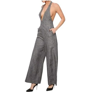 SheinX Plunging Neck Halter Wide Leg Long Jumpsuit Backless Jumpsuit Size Large - Picture 1 of 9
