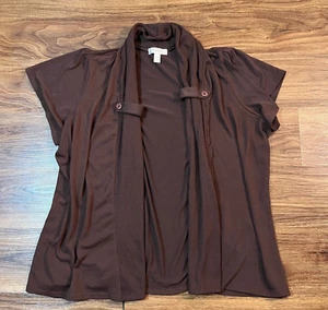 DressBarn Short Sleeve Open Front Cardigan Sweater Brown Women's Size 14/16 - Picture 1 of 6