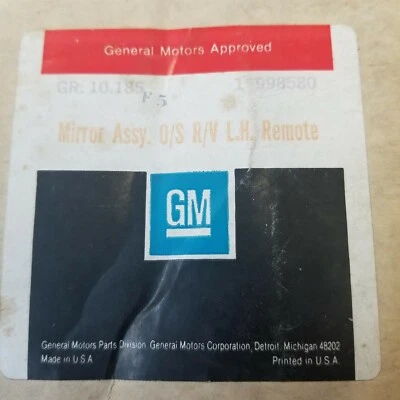 Espejo de control remoto Olds Cutlass Buick Skylark L.H 1985-1991 G.M. #998580 Foto 1 de 4