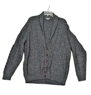 Carraig Donn Suéter Para Hombres Grande Gris Lana Aran Cable Cárdigan Irlanda Peces Foto 1 de 4