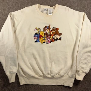 Vintage Disney Store Winnie the Pooh & Friends Embroidered Sweatshirt White Sz L - Picture 1 of 8