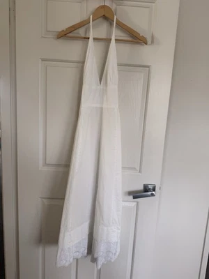 Maxi Vestido Halter Vintage Dosa Blanco Algodón - Hecho en EE. UU. - Talla 2 (AU 8) Foto 1 de 4