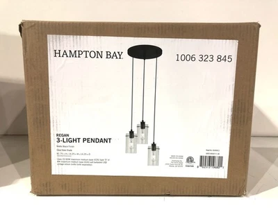 Hampton Bay Regan 3-Light Matte Black Pendant Hanging Light with Clear Glass - Image 1 of 3