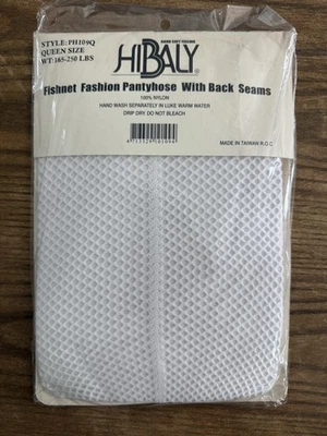 Hibaly Fishnet Pantyhose White with Backseam Queen 165-250 Lbs - A0030 - Image 1 of 3
