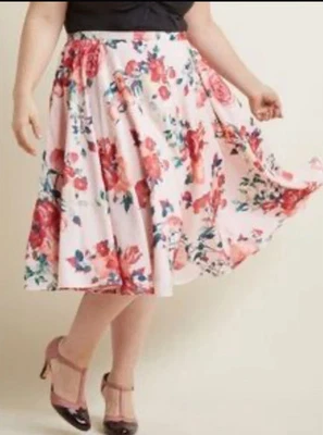 Modcloth Womens Pink Roses Floral Ikebana For All A-Line Skirt Size M NWT (B60) - Image 1 of 4
