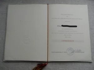 Certificado RDA - título de concesión OBERLEHRER - Neubrandenburg 1971 - D2 - Imagen 1 de 3