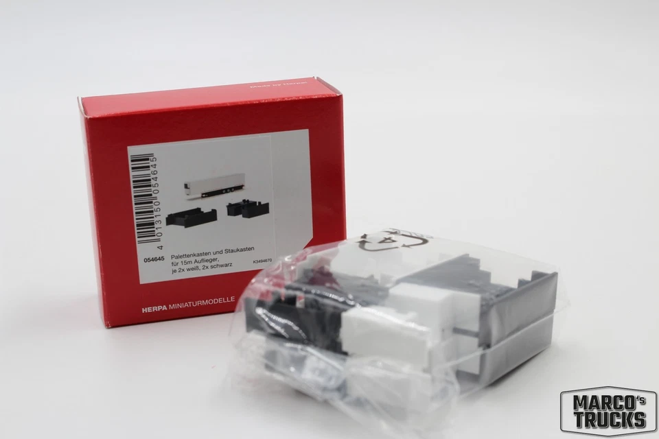 Herpa Accesorios Pallet Box y Staukasten 15m-semirremolque (2x blanco/negro cada uno) Foto 1 de 1