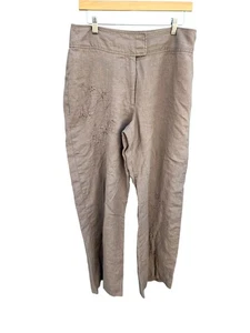 Kenar Women's Capri Pants Embroidered 100% Linen Beige Size 14W - Picture 1 of 9