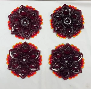 4 VTG Ruby Glass Curtain Drapery Tie Backs Rosette Flowers READ- Chips - Picture 1 of 8