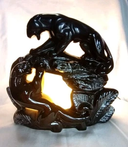Vintage 2 Panther Moon Tisch TV Lampe Underwriter's Laboratories MCM schwarz weiß - Bild 1 von 15