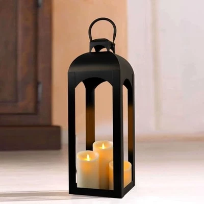 Moderna linterna de granja decoración, vela colgante decorativa de metal negro grande Foto 1 de 4