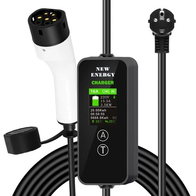 EV Heim Ladegerät Typ2 Schuko Einstellbarer Strom 16A 5m 3.5kW EV Ladekabel - Bild 1 von 4