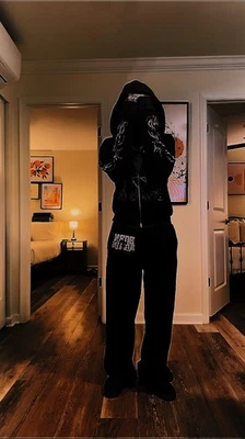 Pantalones deportivos Streetwear Black Flame - Gráfico Born Again, algodón pesado, holgados Foto 1 de 3