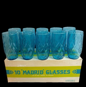 Madrid Trinkgläser Anchor Hocking 13oz Brille Gesteppt Diamant Aqua Blau 5" Neu aus altem Lagerbestand 10 - Bild 1 von 14