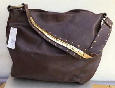 Nova BOLSA DE OMBRO MARROM APT 9 com acabamento em couro falso dourado NWT - Imagem 1 de 4