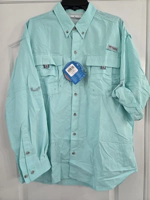 Columbia PFG Bahama II Roll Up Long Sleeve Shirt Mens L Teal Vented Omni-Shade - Image 1 of 4