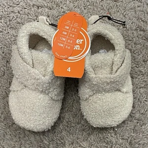 Wonder Nation Slippers Kids 4 Beige Toddler Sherpa Rubber Gripper Sole - Picture 1 of 8