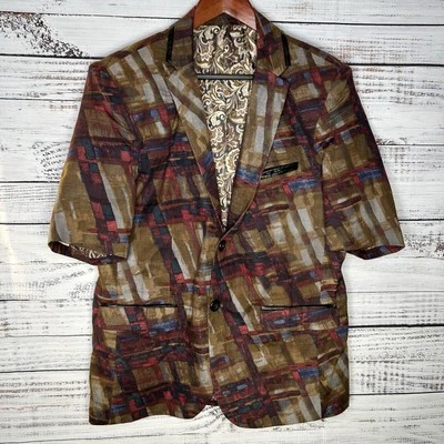 Barabas льняной хлопок смесь геометрический блейзер куртка заказ коротким рукавом - большой - Изображение 1 из 4