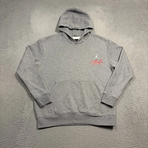 Nike Air Jordan Flight Fleece Hoodie Men’s Large Grey Red Pullover Sweatshirt - Picture 1 of 9