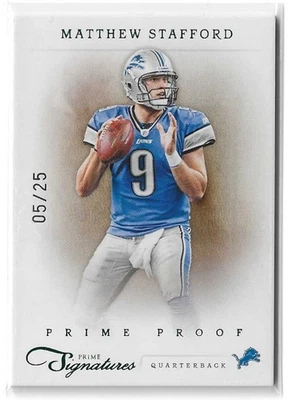 2012 Panini Prime Signatures Matthew Stafford #122 Prime Proof Green /25 - Image 1 of 2