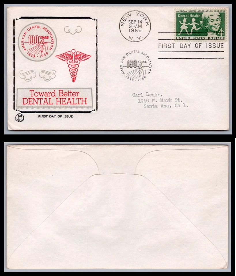 US FDC # 1135 4c Dental Health  Tri Color Addressed V.Cancel 1959, 9Q2267 - Image 1 of 1