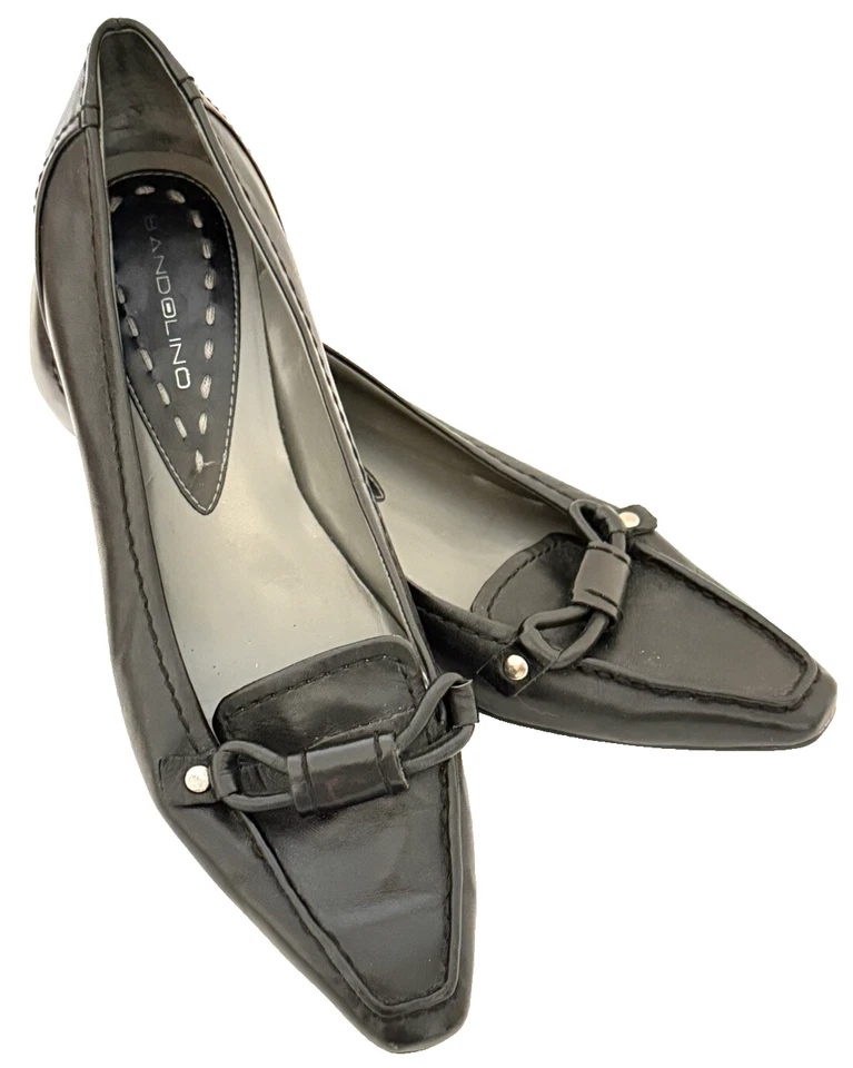 Zapatos Bandolino Mujer Talla 7.5 Cuero Gatito Curar Punta Puntera Negro Carrera Foto 1 de 4