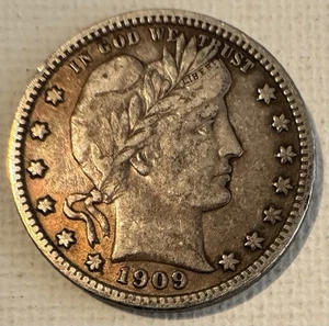 US Münze, 1909 D, Quarter Dollar Münze, zirkuliert, guter Zustand - Bild 1 von 4