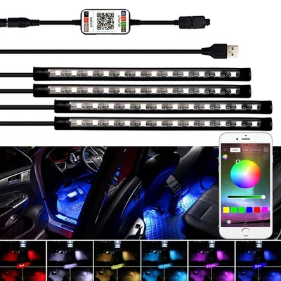 AUXITO 4X RGB 48LED Tira Atmósfera Luz BT Interior Coche USB Teléfono APP Control Foto 1 de 4